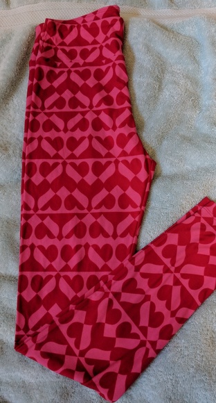 NWOT LULAROE HEART ONE SIZE LEGGINGS.Bou - Picture 3 of 7